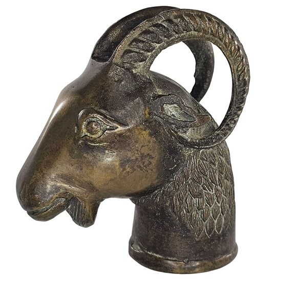 Vintage Horned Serpent Ram Goat Head Finnial Candle Snuffer Brass Pima Story - Picture 1 of 15